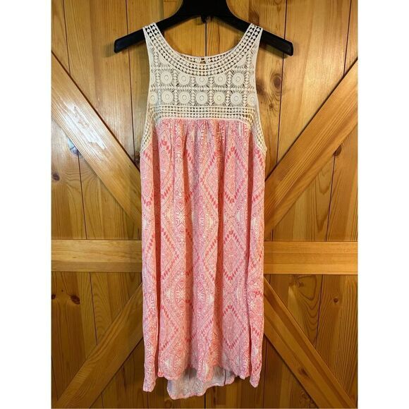 Maurices midi dress size medium tan/pink crocheted nwt (4959) - Picture 1 of 8